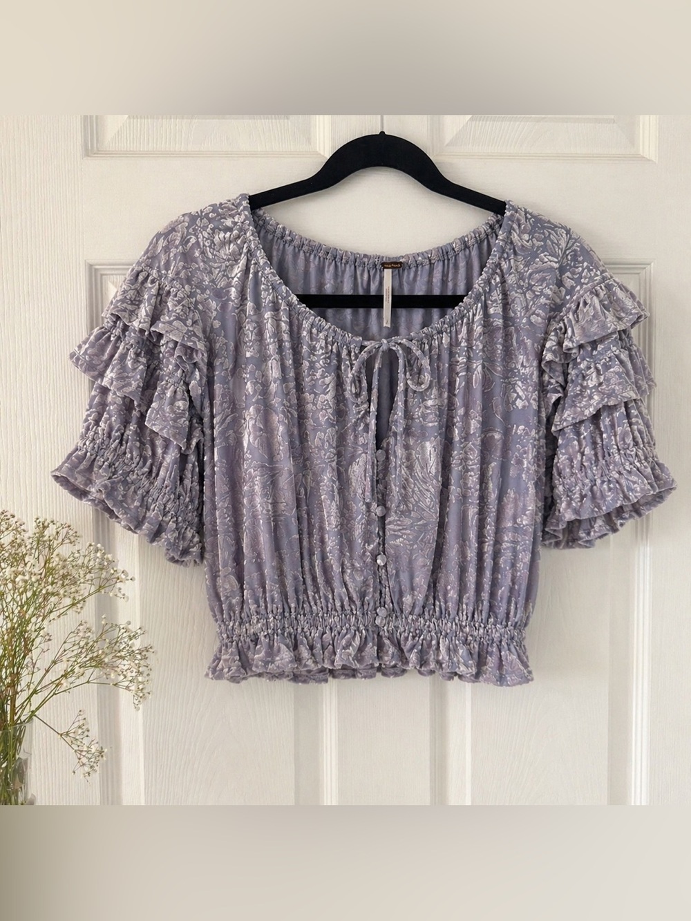 Free People Lavender Floral Ruffle Crop Top